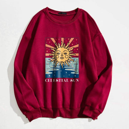 Sun and Letter Graphic Oversized Thermal Sweatshirt