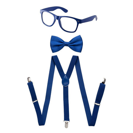 Neon Suspenders, Bow Tie & Sunglasses Set – Retro Costume Accessory Kit for Kids & Adults