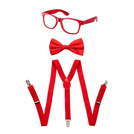 Neon Suspenders, Bow Tie & Sunglasses Set – Retro Costume Accessory Kit for Kids & Adults