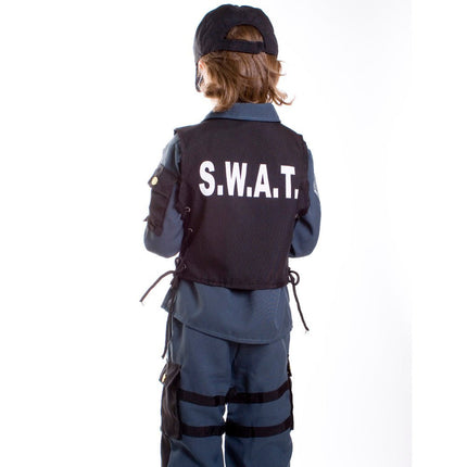 Kids S.W.A.T. Police Officer Costume with Tactical Vest, Badge and Gear Details