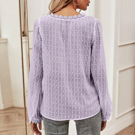 Swiss Dot Lace Panel Blouse