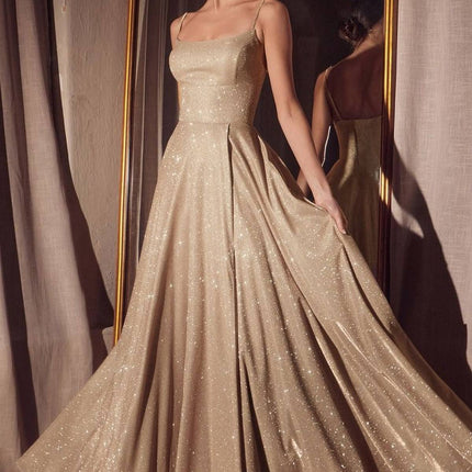 Ladivine Amoris T213 Sleeveless Spaghetti Strap A-Line Glitter Gown
