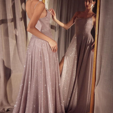 Ladivine Amoris T213 Sleeveless Spaghetti Strap A-Line Glitter Gown