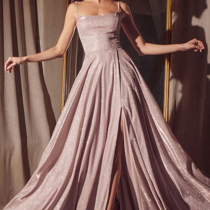 Ladivine Amoris T213 Sleeveless Spaghetti Strap A-Line Glitter Gown