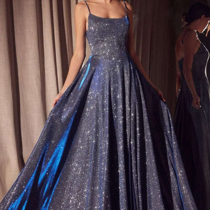 Ladivine Amoris T213 Sleeveless Spaghetti Strap A-Line Glitter Gown