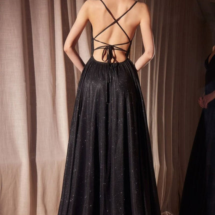 Ladivine Amoris T214 Sleeveless Spaghetti Strap A-Line Glitter Gown