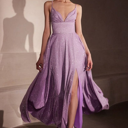 Ladivine Amoris T214 Sleeveless Spaghetti Strap A-Line Glitter Gown