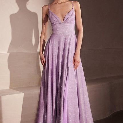 Ladivine Amoris T214 Sleeveless Spaghetti Strap A-Line Glitter Gown