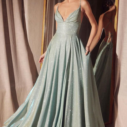 Ladivine Amoris T214 Sleeveless Spaghetti Strap A-Line Glitter Gown