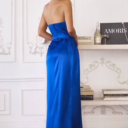 Amoris T215 Fitted Strapless Luxurious Satin Side Sash Evening Dress