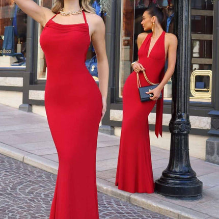 Astee T506 Multi-Way Adjustable Neckline Fitted Stretch Formal Dress