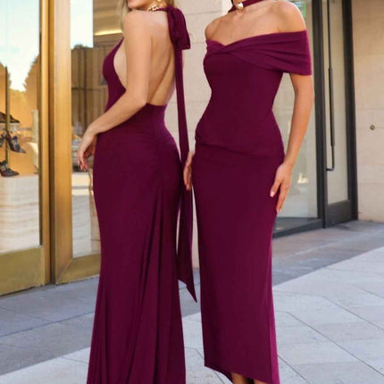 Astee T503 Off the Shoulder Halter Strap Fitted Stretch Dress