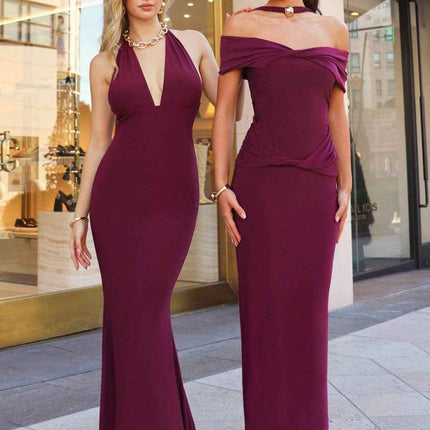 Astee T503 Off the Shoulder Halter Strap Fitted Stretch Dress