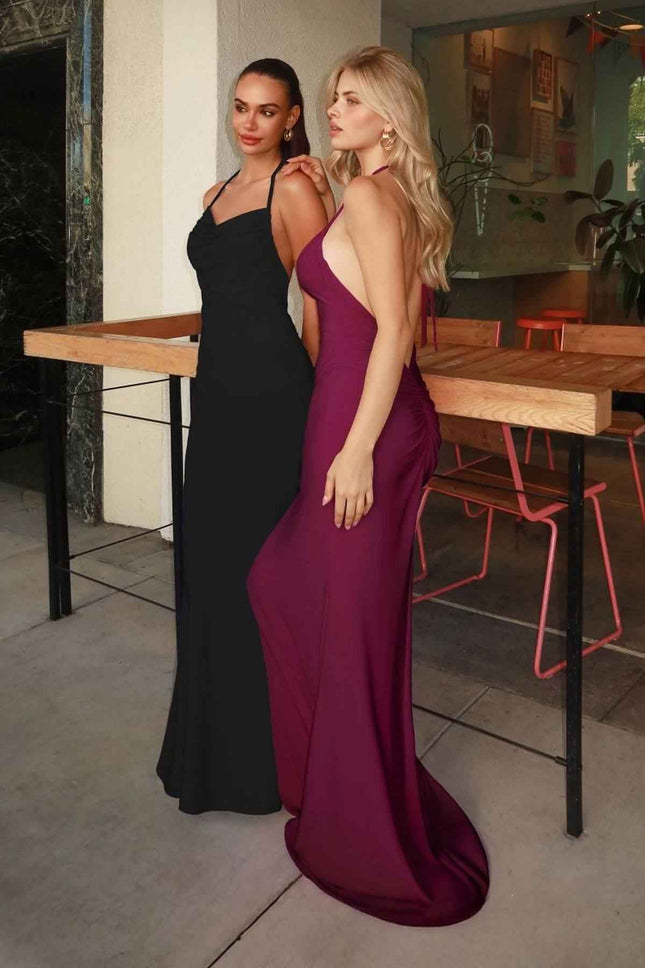 Astee T506 Multi-Way Adjustable Neckline Fitted Stretch Formal Dress