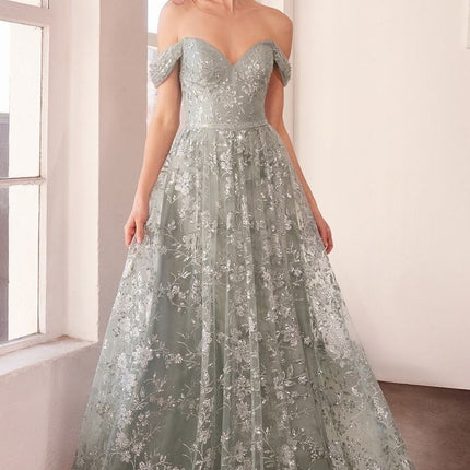 Ladivine Amoris T607 Glitter Print Off the Shoulder A-Line Prom Gown
