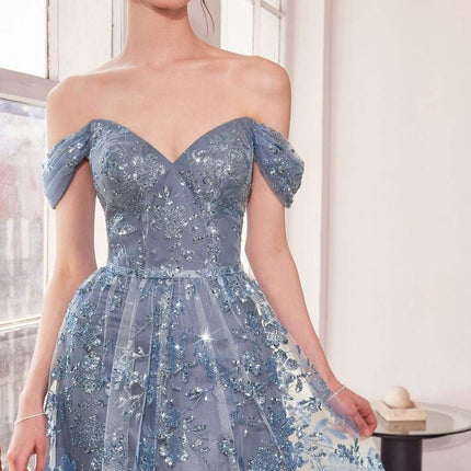 Ladivine Amoris T607 Glitter Print Off the Shoulder A-Line Prom Gown