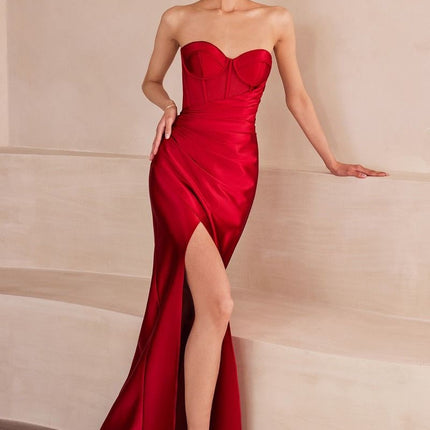 Ladivine Amoris T708 Strapless Fitted Satin Prom Gown