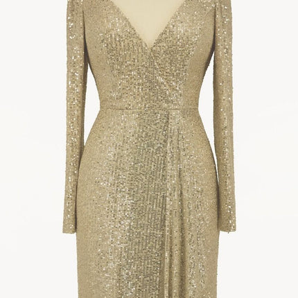 Ladivine Amoris T801 Long Sleeve Sheath Sequin Evening Gown
