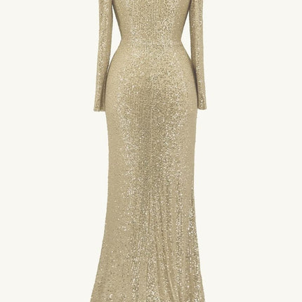 Ladivine Amoris T801 Long Sleeve Sheath Sequin Evening Gown