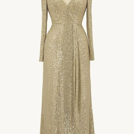 Ladivine Amoris T801 Long Sleeve Sheath Sequin Evening Gown