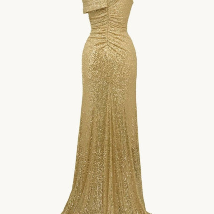 Ladivine Amoris T806 One Shoulder Evening Sequin Dress Leg Slit