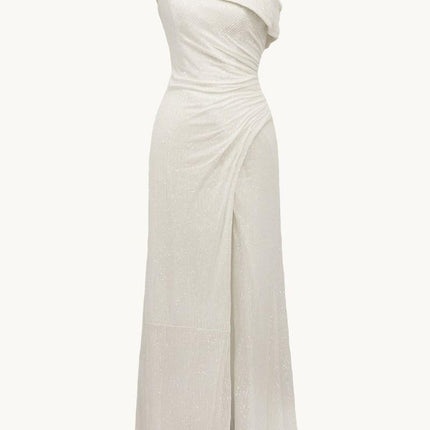 Ladivine Amoris T806 One Shoulder Evening Sequin Dress Leg Slit