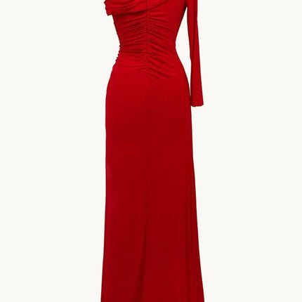Ladivine Amoris T808 One Sleeve Off Shoulder Fitted Gown with Slit