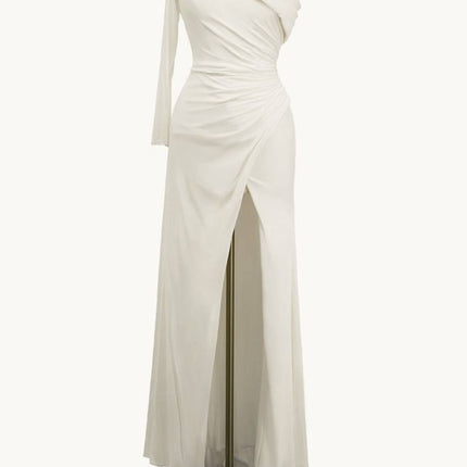 Ladivine Amoris T808 One Sleeve Off Shoulder Fitted Gown with Slit