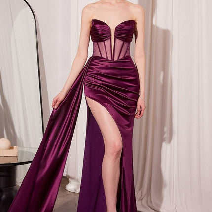 Ladivine Amoris T811 Long Fitted Satin Strapless Evening Gown