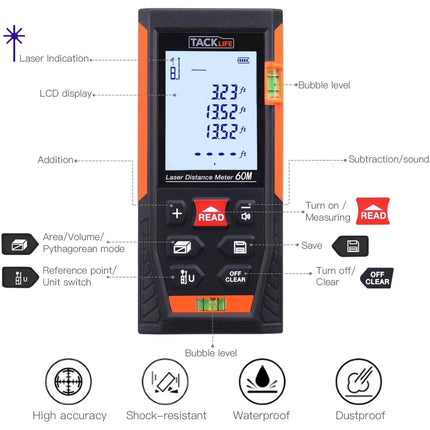 Tacklife HD60 Classic Laser Measuring Device 196Ft