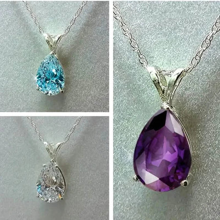 Teardrop Shaped Zirconia Pendant Copper Necklace