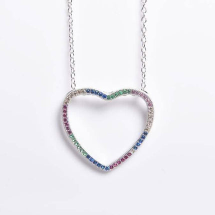 Thin Open Heart Rainbow Necklace