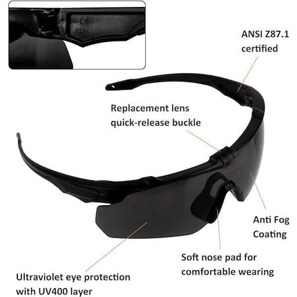 ToopMount Tactical Eyewear Anti Fog, ANSI Z87.1 Shooting Glasses with 3 Interchangeable Lens (Refurbished)
