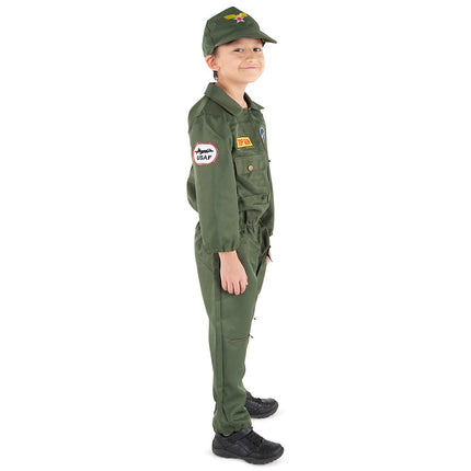 Kids Air Force Pilot Costume – Military Flight Suit Jumpsuit for Halloween & Pretend Play