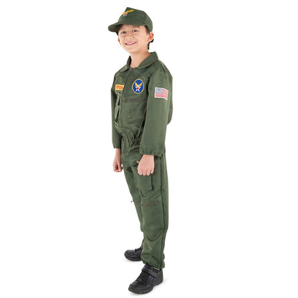 Kids Air Force Pilot Costume – Military Flight Suit Jumpsuit for Halloween & Pretend Play