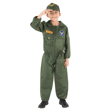Kids Air Force Pilot Costume – Military Flight Suit Jumpsuit for Halloween & Pretend Play
