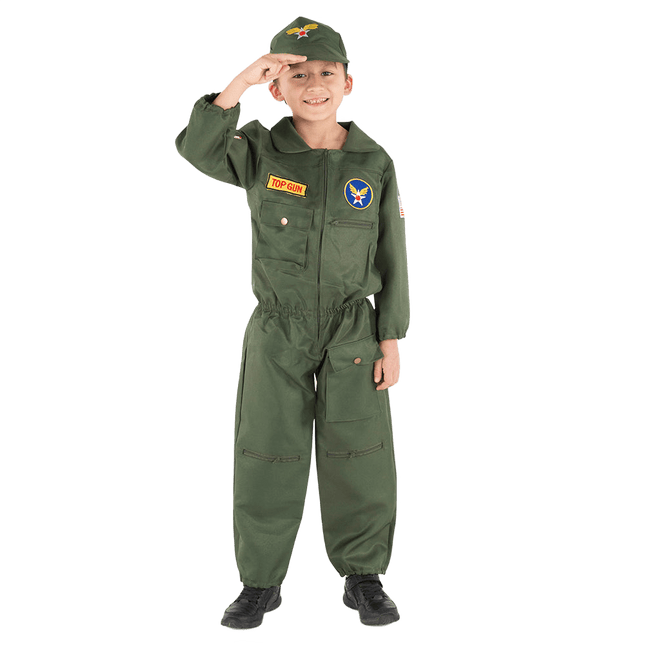 Kids Air Force Pilot Costume – Military Flight Suit Jumpsuit for Halloween & Pretend Play