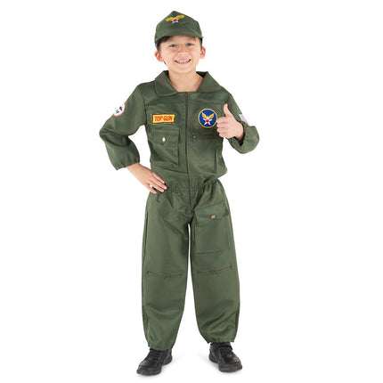 Kids Air Force Pilot Costume – Military Flight Suit Jumpsuit for Halloween & Pretend Play
