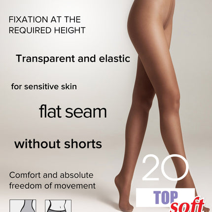 Tights Conte Top Soft 20 Den - Adjustable Fit for Sensitive Skin