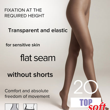 Tights Conte Top Soft 20 Den - Adjustable Fit for Sensitive Skin