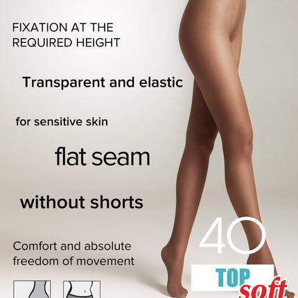 Tights Conte Top Soft 40 Den - Adjustable Fit for Sensitive Skin