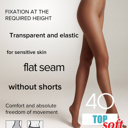 Tights Conte Top Soft 40 Den - Adjustable Fit for Sensitive Skin