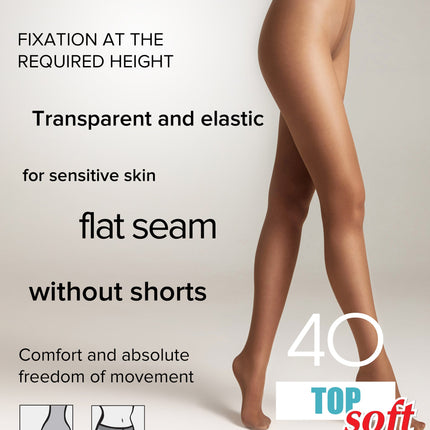 Tights Conte Top Soft 40 Den - Adjustable Fit for Sensitive Skin
