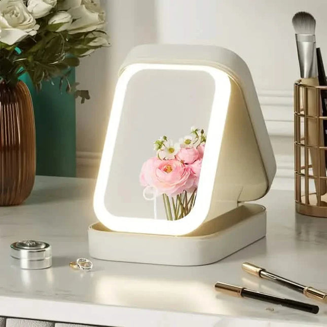 Travel Compact Touch Screen Tabletop Cosmetic Makeup Mirror with LED and 1200mAh