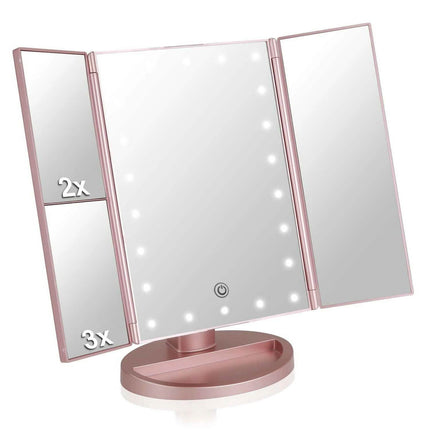 Tri-fold Vanity Makeup LED USB Touch Screen 10X Magnifing Mirror