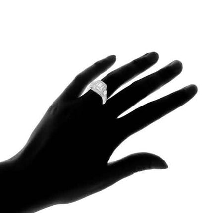 Tri Stone Emerald Cut Cubic Zirconia Ring in 18k White Gold - Size: 9