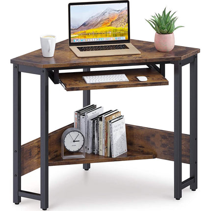 Triangle Computer Desk, Smooth Keyboard Tray& Storage Shelves
