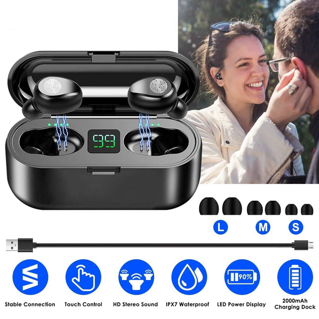 True Wireless V5.0 Earbuds with LED Display Magnetic Charging Dock