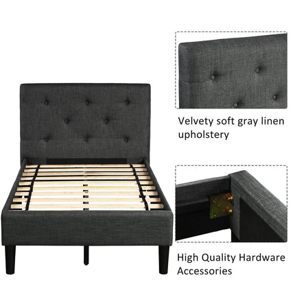 Tufted Platform Bed, Twin Size Button Upholstered Platform Bed