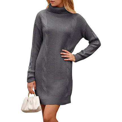 Turtleneck Pullover Sweaters Casual Long Sleeve Plain Winter Knit Sweater Dress